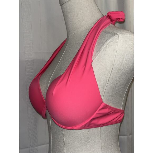 Jolefille Push-Up Underwired Bikini Top Molded Cups Triangle Halter Ties Pink M - Picture 9 of 10
